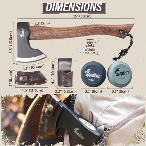 15-Camping-Hatchet-Axe-Camping-Axe-with-1045-High-Carbon-Steel-Hatchet-Axe-with-Sheath-Bushcraft-Axe-with-Handle-Splitting-Hatchet-for-Chopping-Wood-Hatchet-Axe-for-Camping