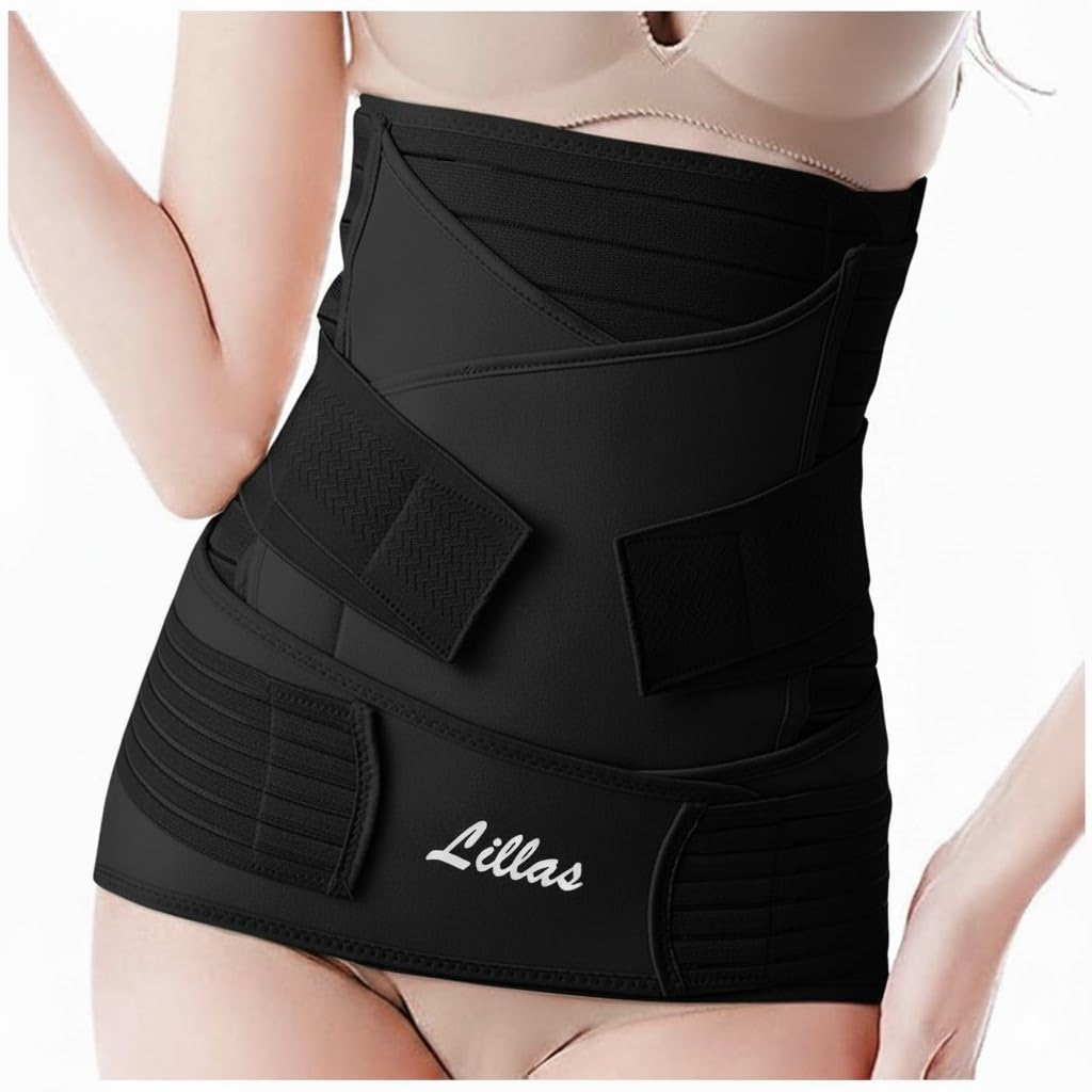 Lillas cotton 3-in-1 Post-Pregnancy Support Belt for Abdomen, Waist & Pelvis Slimming Belt for After Delivery C-Section Postpartum Stomach Wrap Abdominal Belt (Black)