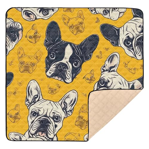 YETTASBIN French Bulldog Baby Play Mat for Floor 50 x 50 Inch - Portable Soft Quilted Crawling Mat Waterproof Foldable Playpen Mat with Non-Slip Bakcing for Baby Infant Toddler Tummy Time