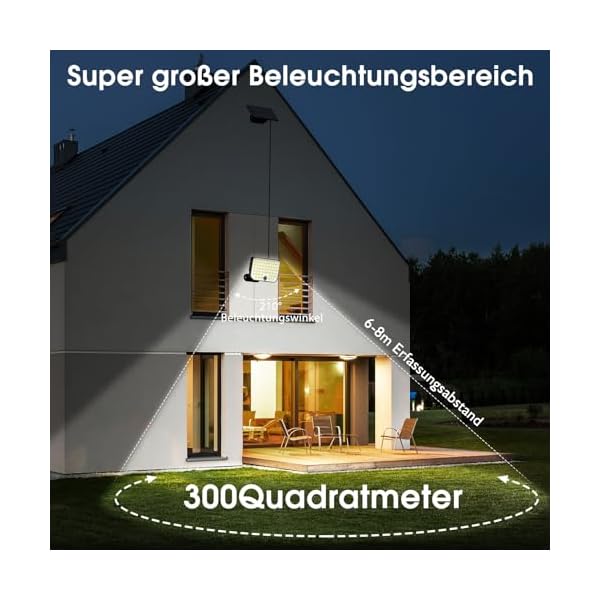 Ortiny Solarlampen für Außen mit Bewegungsmelder 256 LED 3 Modi, Solarleuchten Aussen IP65 Wasserdichte, Aussenleuchte 210°Beleuchtungswinkel Solarlampen Gartenleuchten für Terrassen/Garagen 2 Stücke – Bild 5