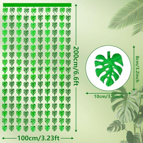 Image of 3 Pack Jungle Leaf Foil Fringe Curtain for Jungle Party Decorations, 3.3x6.6Ft Safari Theme Leaf Tinsel Streamer Backdrop, Photo Booth Prop Zoo Animal Birthday Party Supplies Baby Shower Favors