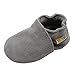 YALION Hausschuhe aus weichem Leder, für Babys, erste Schritte, flach, Babyschuhe mit Mokassins, Wildledersohlen, für Kinder, Mädchen, Jungen, elastisch, Knöchelriemen, Grau 01, 22/23 EU