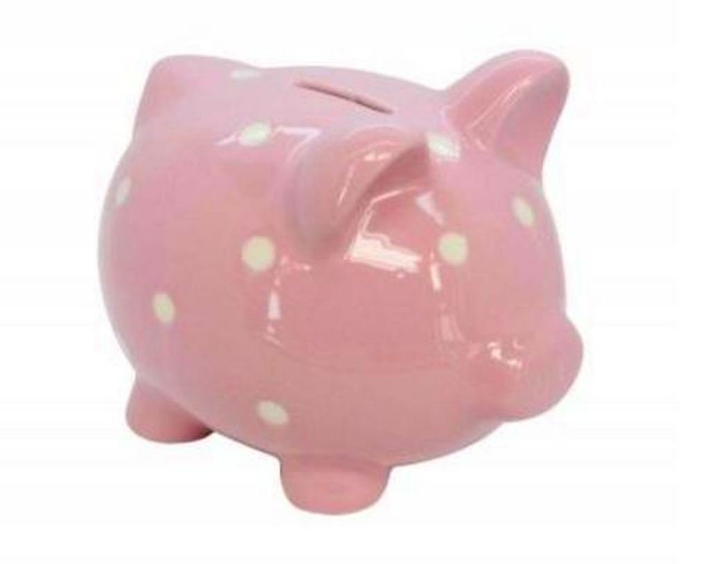 Gisela Graham Pink - Polka Dot Pig Money Box Piggy Bank