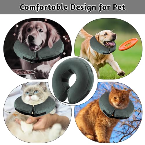 panemy Aufblasbare Halskrause Hund & Halskrause Katze, Halskrause Hund mit Verstellbarem Klettverschluss, Hunde Halskrause für Operationen oder Wundheilung, Anti-Beißen, Anti-Lecken (Grau, XS)