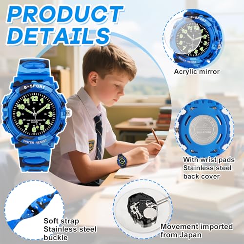 Image of CKV Kids Watch for Boys Girls Ages 5-12, Waterproof Time Teacher Easy to Read Analog Sport Outdoor Children Watches with Soft Band for Kids