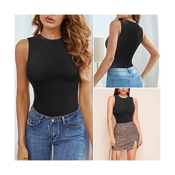 Irisnaya Shapewear Bodysuit for Women Waist Trainer Tummy Control Vest Body Shaper Round Turtleneck Jumpsuit (Large, Black)