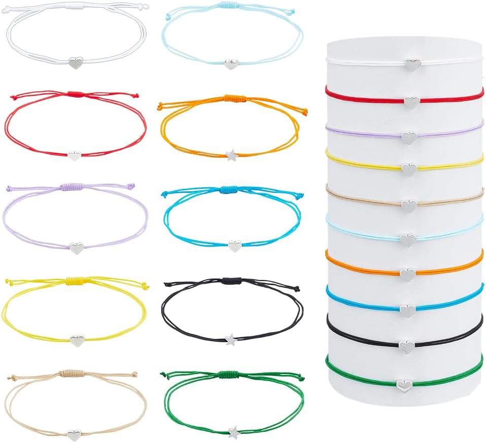 PH PandaHall 60pcs 10 Colors Friendship Bracelets, Adjustable Moon/Star Bracelets Wish Bracelet String Bracelet Friendship Trinkets for Christmas Birthday Party Favors, 13.7~26 inch