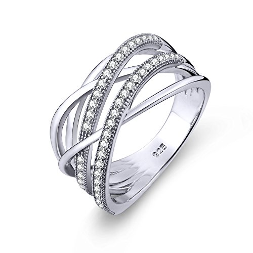 JO WISDOM 925 Sterling Silver Criss Cross Rings CZ Eternity Engagement Wedding Band Ring2