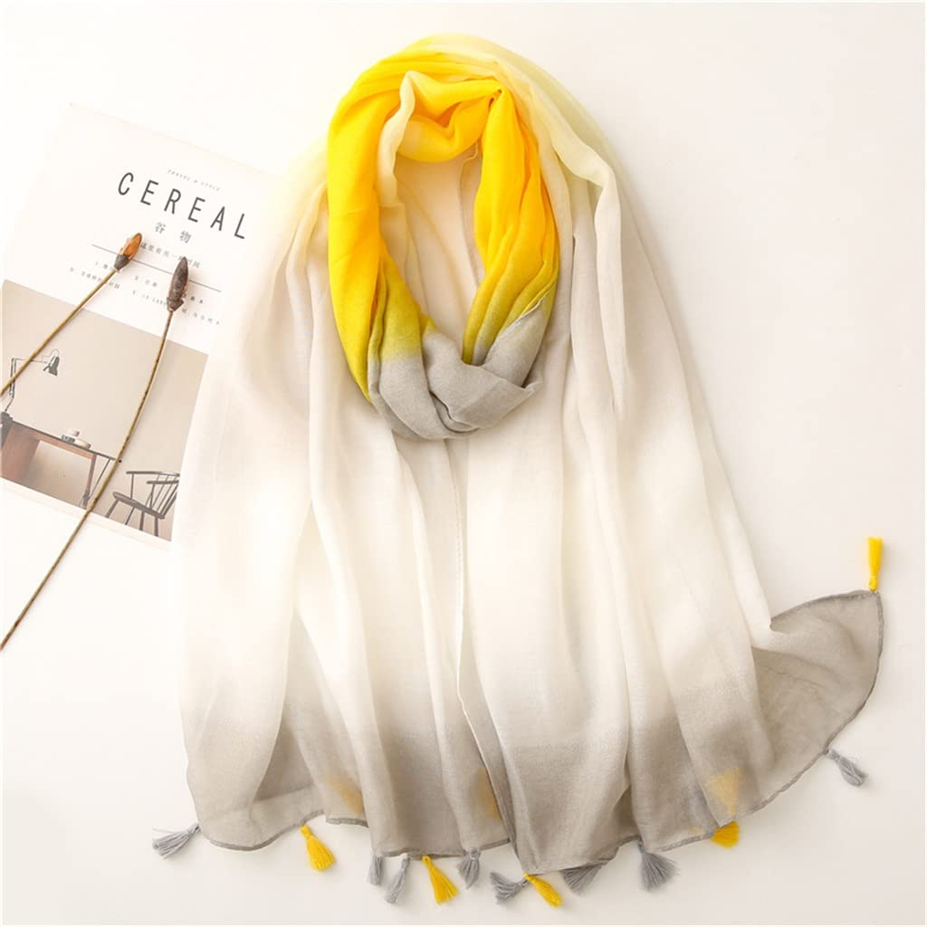 Bufanda con Flecos de Color Amarillo y Gris Degradado Bufanda Suave con Estampado Bufanda de otoño Bandana (Talla única)