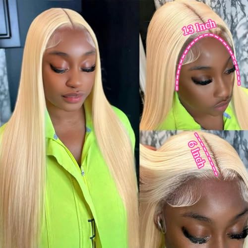 Image of LETMIEO 22 Inch 613 Lace Front Wig Human Hair Blonde 13X6 HD Transparent Lace Front Wigs Human Hair 180% Density Blonde Glueless Wigs 613 HD Straight Lace Frontal Wig Pre Plucked