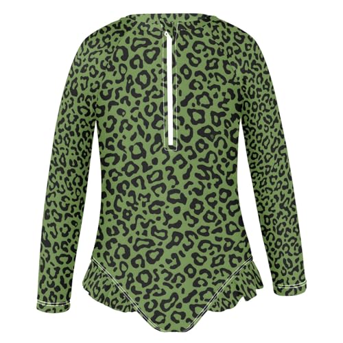 ALAZA Toddler Swimsuit Girl Bathing Suit Swimwear Rash Guard Green Leopard Cheetah Long Sleeve 3T2