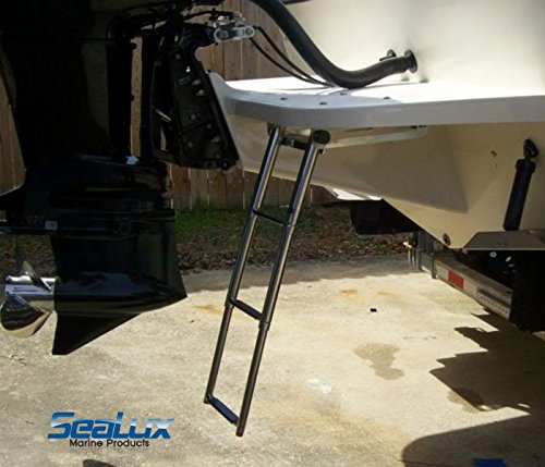 SeaLux Stainless Steel Pop-N-Lock Boarding 3-Step Undermount Sliding Marine Boat Telescoping Swim Ladder