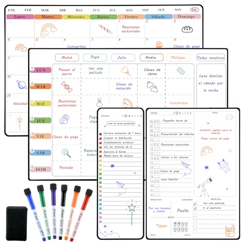 POPRUN Pizarra Calendario Magnetico Nevera,Magnetica Planificador Mensual+Organizador Semanal+Planificación Diario+ List...