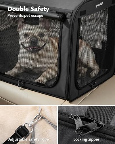 Dog Car Carrier Light Weight, 24×17.7×20.5in Dog Carrier for Cars Easy to Assemble, Dog Cars Crate Portable and Breathable, Foldable Pet Carrier for Outing, Dogs Travel Crate with Curtain Dark Gray - Image 4