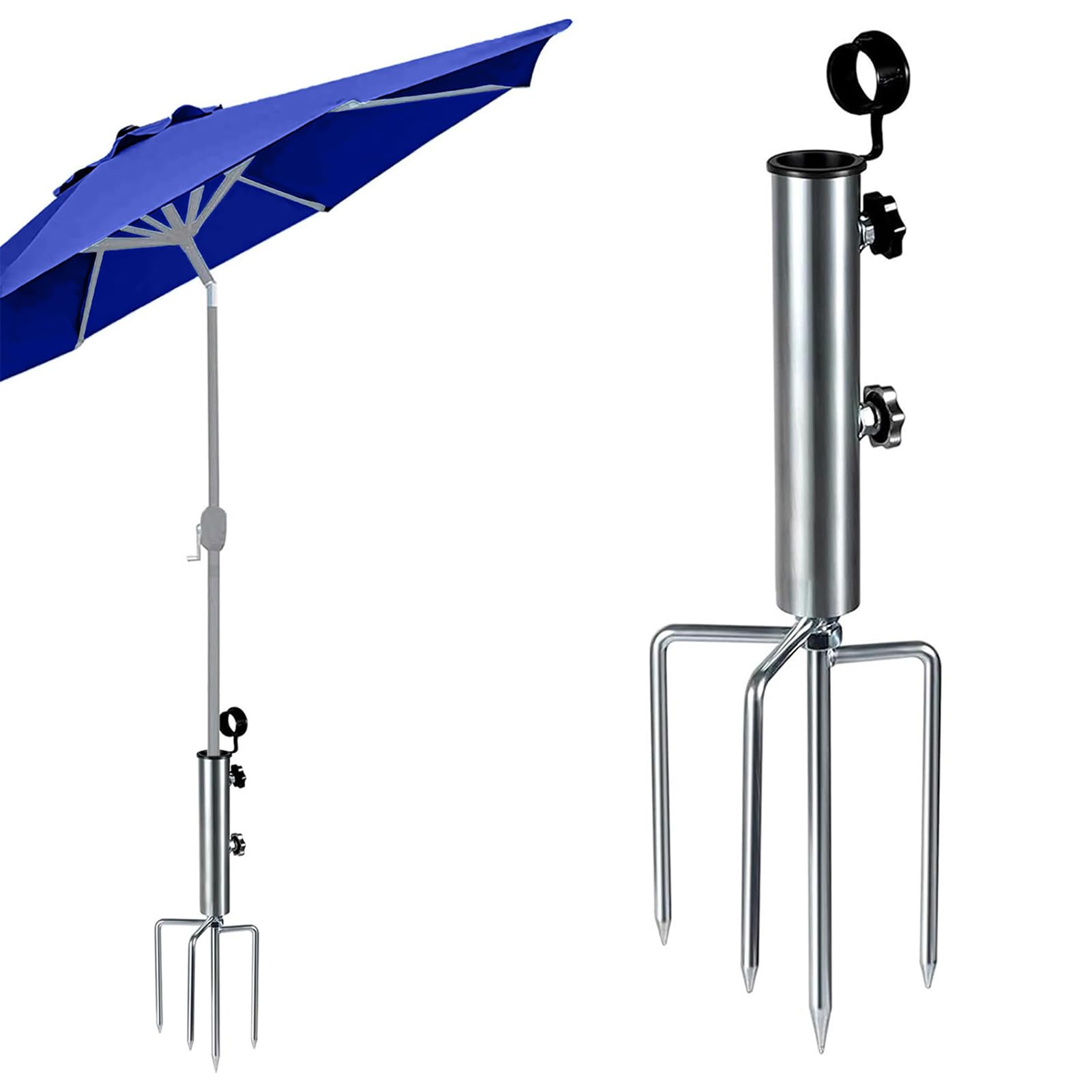 GOZYLA Pied de parasol avec pic de pelouse 4 dents : support de parasol mobile pour l'extérieur en acier