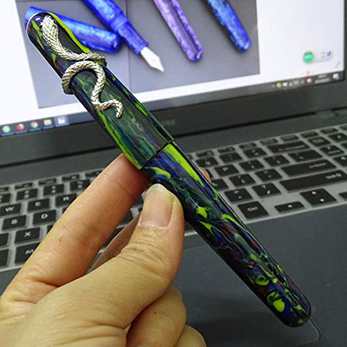 Asvine Fuliwen 017 Fountain Pen Medium Nib, Starry Night Celluloid Resin, Snake Ring Handmade Converter Gift Pen #TOP1