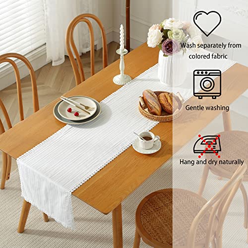 Crochet Table Runner Doilies For Furniture Farmhouse Ivory 100% Cotton Table Runners With Lace Edging Rustic Home Decor For Dresser Dining Room Table Wedding Party (13.50"X70") #TOP6