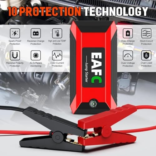Arrancador de batería de coche EAFCAuto para solucionar averías de motor sin cables de puenteo 4