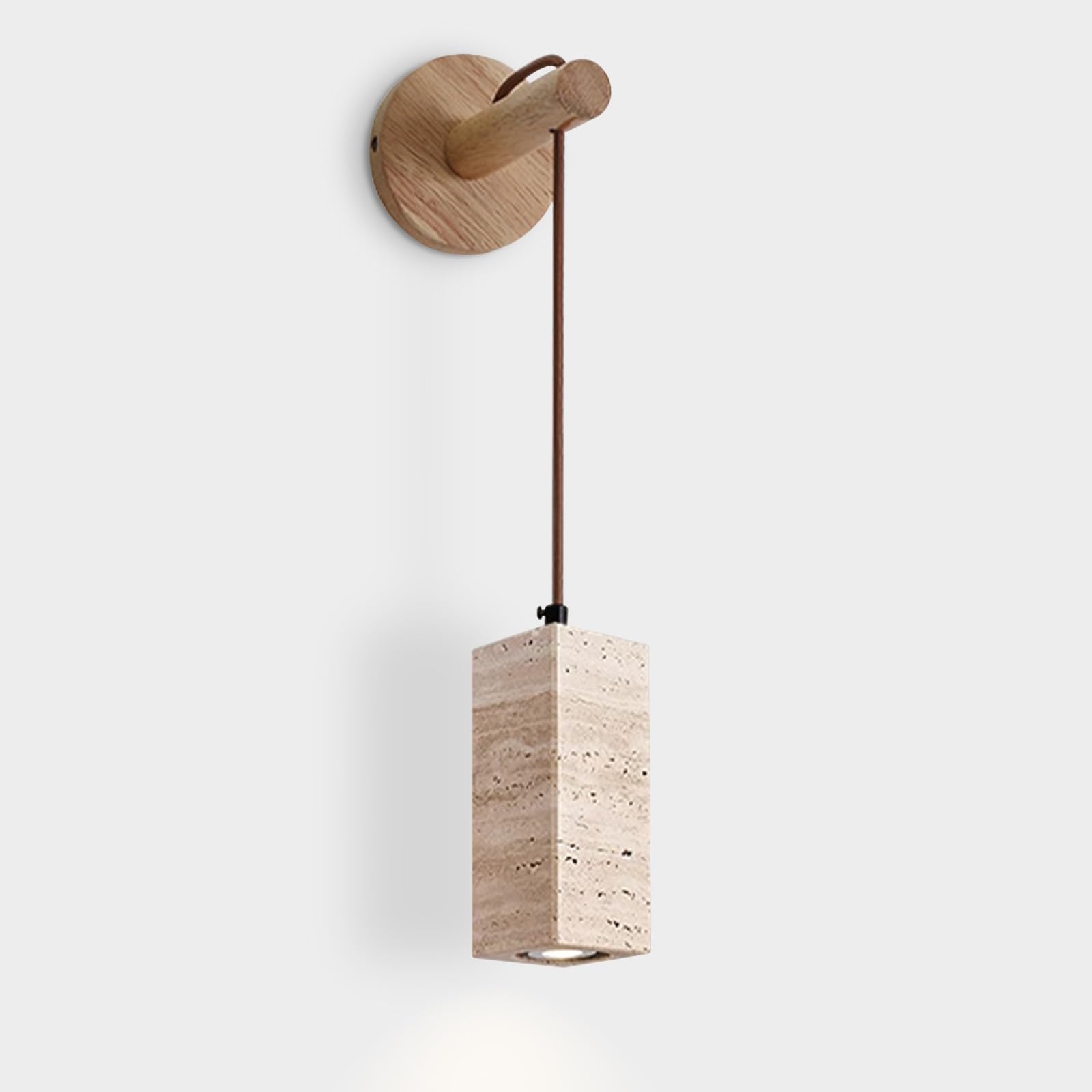 SXWNBIFH Cave Stone Travertine Hanging Wall Sconce, Mid-Century Wood Wall Lamp with Adjustable Cord, Modern LED Fixture, Accent Lighting for Bedroom Bedside, Living Room(Wood Color,Large)
