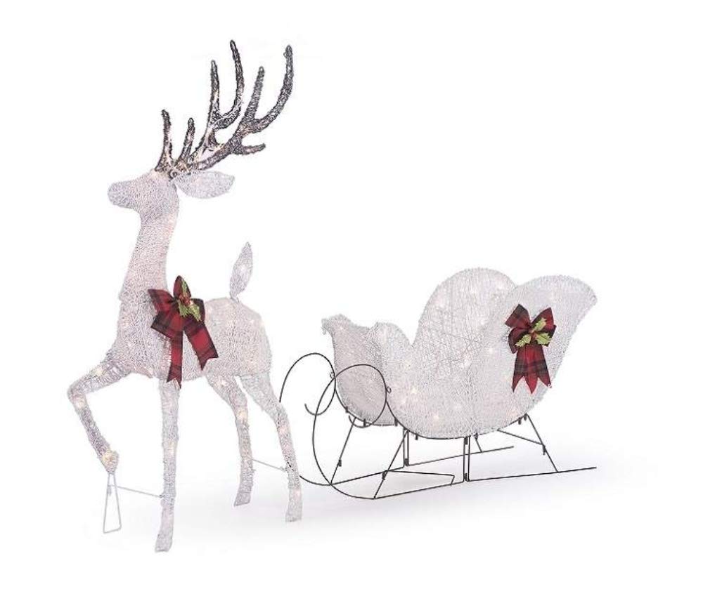 Buy PreLit Light Up Reindeer and Sleigh Set + Power Bank Timer Christmas Holiday Lawn