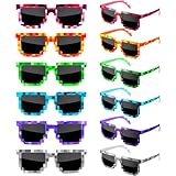 12 Pack Thug Life Party Sunglasses 8 Bit Pixelated Mosaic Gamer MLG Photo Props Glasses for Adults Teens