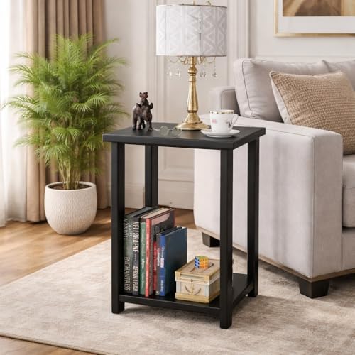 Image of SPYDER CRAFT Wood Bedside Table for Bedroom|Wooden Modern Side Tables for Bedroom|Side Table for Bed Room|Corner Table for Bed Room (Finish Color -Black, DIY(Do-It-Yourself))