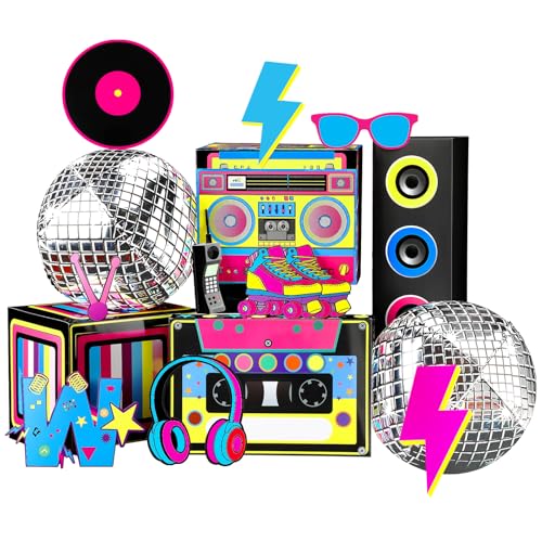 Saypacck 14 Pcs 80s 90s Party Decorations Hip Hop Favor Set Large Paper Boombox Boxes Novelty Treat...