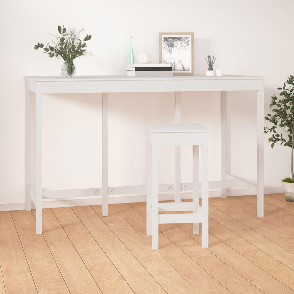 Tavolo da Bar Bianco 180x80x110 cm in Legno Massello di Pino | Mobile alto per cucina e soggiorno in legno naturale, ideale per aperitivi in famiglia e momenti conviviali.