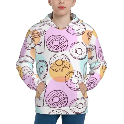 Donuts and Coffee Kids Pullover Hoodies Boys Sweatshirts Girls Athletic Clothes with Pocket
