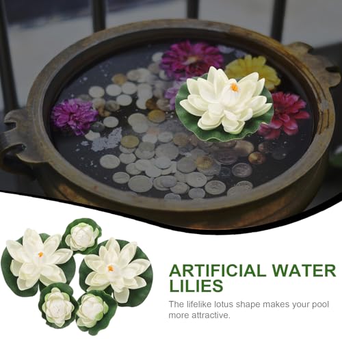 Seerosen Künstlich5 STK Künstliche Lotusblume Schwimmende Teichdekoration Seerose Ornament für Gartenterrasse Pool Aquarium Dekoration (Weiß)