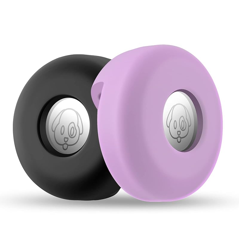 Suporte de Silicone para Apple AirTag em Coleira de Cachorro Cibaabo Preto/Roxo Kit com 2