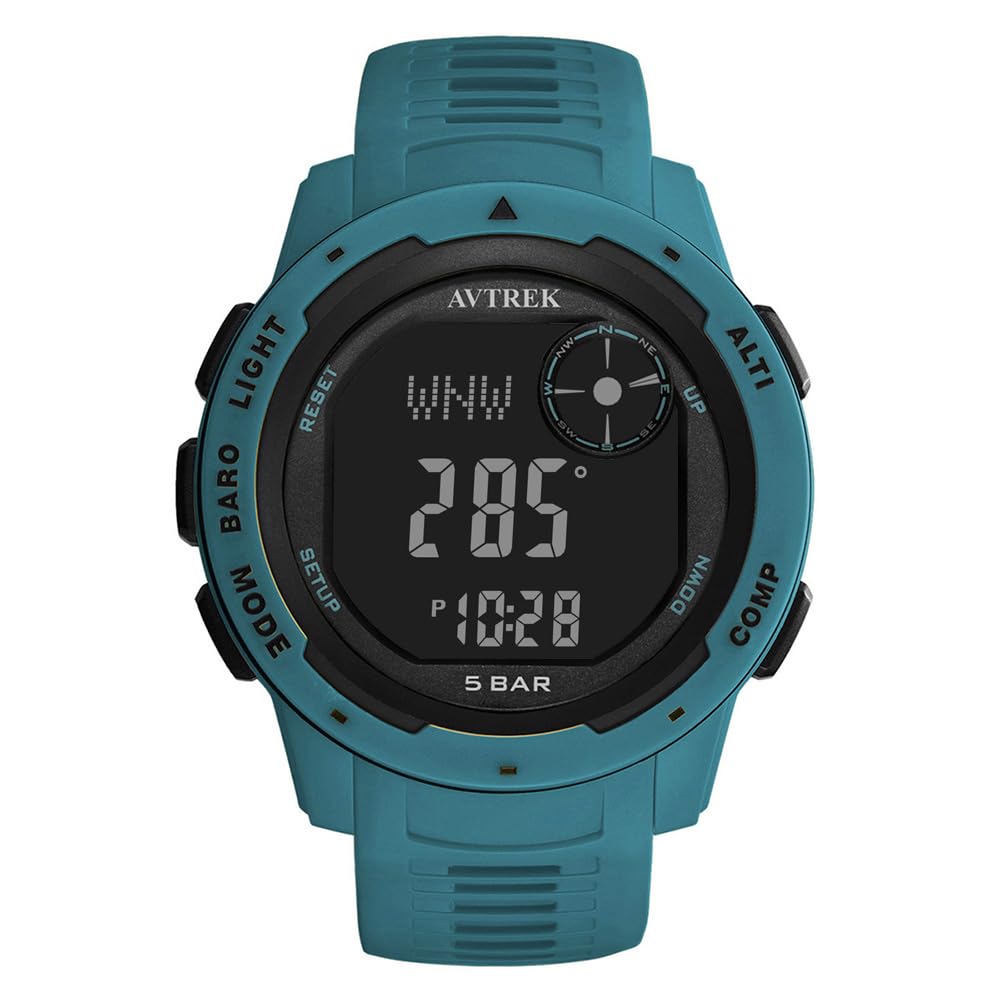 AVTREK Waterproof Digital Watch, Outdoor Sports Watch, Military Army Watch with Pedometer, Altimeter, Compass - Perfect for Men, Women, and Teenagers (Blue)