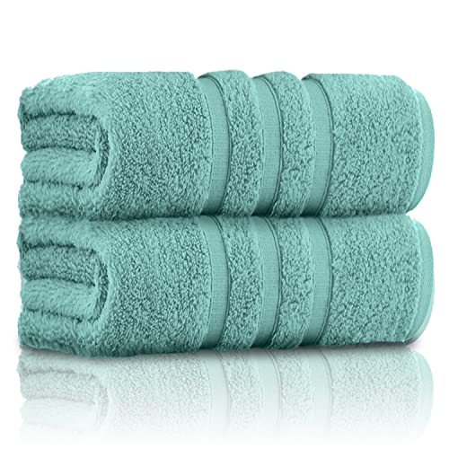 GC GAVENO CAVAILIA Pack of 2 Ultra Soft Super Absorbent Bath Sheets, 550 GSM 100% Cotton Line Texture Towels, Duck Egg, 80x140 Cm