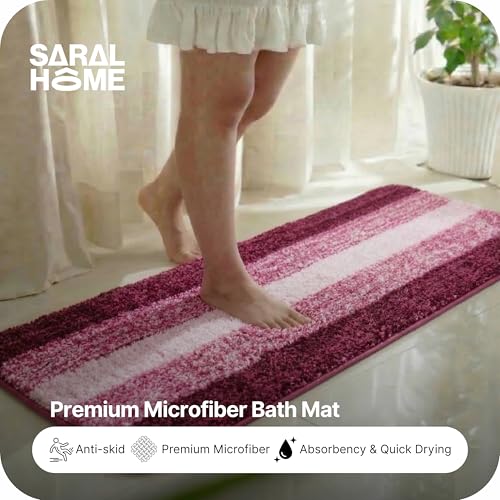 Image of Saral Home Microfiber Striped Rectangle Anti-Skid Runner | Soft & Super Absorbent, Washable Multipurpose Bedside Runner for Home /Kitchen /Lobby /Office Entrance, 50X180 CM | Pack of 1 (Black)