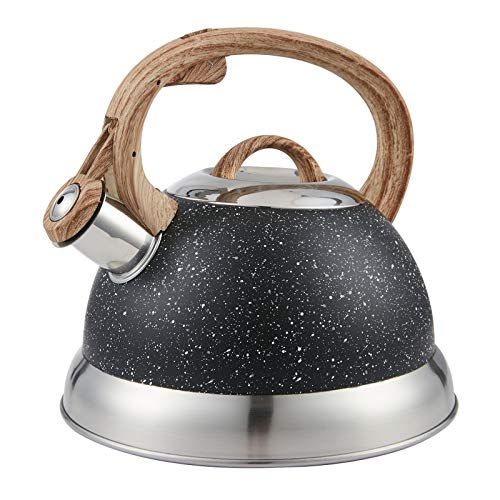 Teapot for Stove Top 1.8 Quart Whistling Tea Kettle-Surgical Stainless Steel Teakettle Teapot with Cool Toch Ergonomic Handle(Black and Gray)