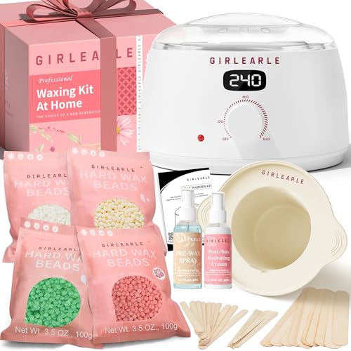Image of GIRLEARLE White Digital Waxing Kit for Women and Men Sensitive Skin, Wax Warmer Hair Removal at Home with Wax Beads & Silicone Pot, Target Different Types of Brazilian Bikini, Facial, Leg, Full body