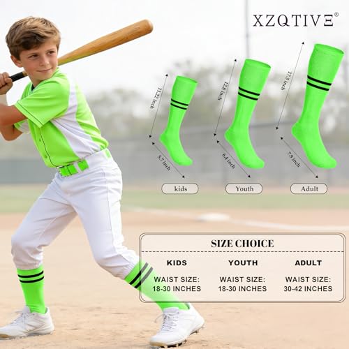 Image of XZQTIVE Baseball Softball Socks and Belt Combo Set Adjustable Softball Socks and Elastic Belt for Kids Youth Adult