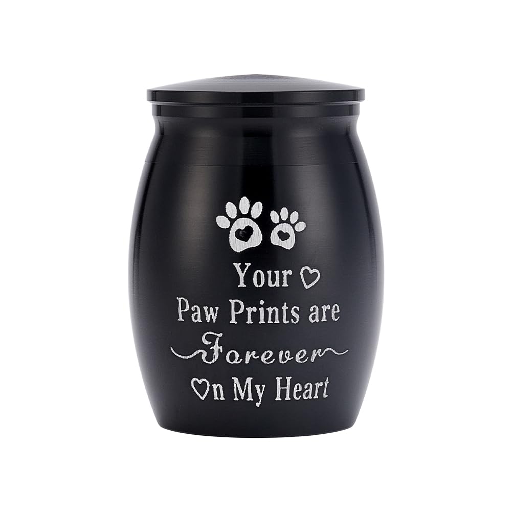 UNICRAFTALE Small Cremation Urn for Human Prints Pet Ashes Metal Memorial Ashes Holder with Paw Pattern Black Mini Keepsake Ash Container for Ash