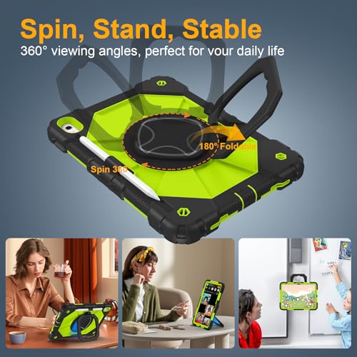 Image of Case for iPad (A16) 11th Generation 11 Inch 2025, Ubearkk for iPad 10th Generation 10.9 inch 2022 case with Screen Protector 360 Degree Rotating Stand Shoulder Strap Pencil Holder, Black Green