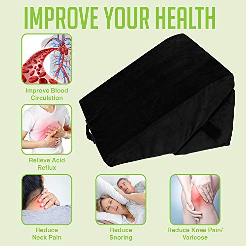 Bed Wedge Pillow - Adjustable 9&12 Inch Folding Memory Foam Incline Cushion System For Legs And Back Support Pillow - Acid Reflux, Anti Snoring, Heartburn, Reading – Machine Washable #TOP6