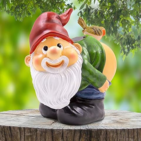 GardenKraft 12239 Cheeky Mooning Garden Gnome Statue / Solar Powered Ornament / Warm White LED Light / Weatherproof Design Cover
