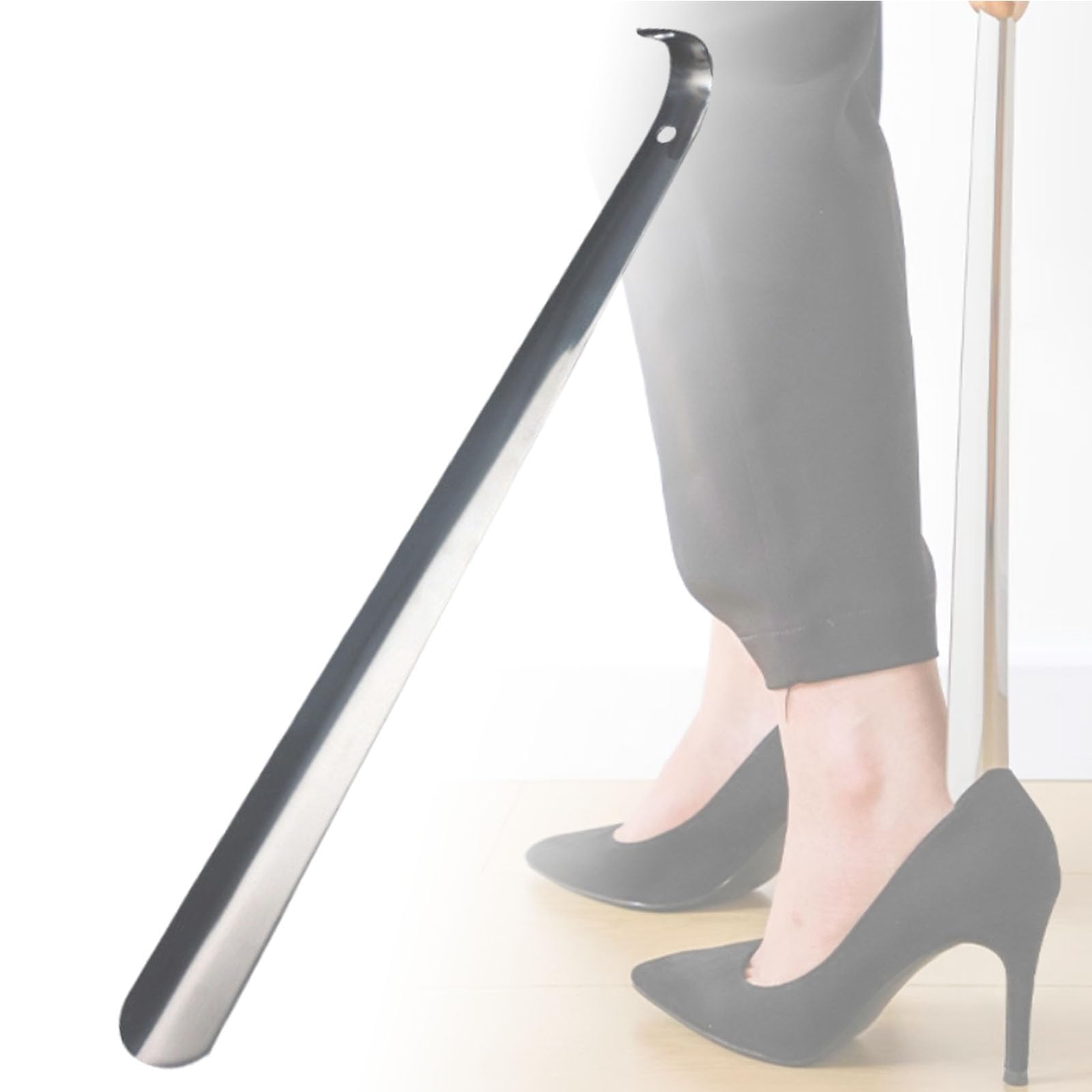 Calzador de acero inoxidable, mango largo, portátil, para un uso fácil, ideal para viajes, personas mayores, personas con discapacidad, hombres y mujeres