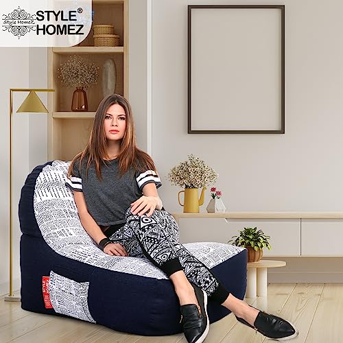Image of Style Homez Urban Design Denim Canvas Newspaper Printed Chair Bean Bag XXL Size Filled with Beans Fillers