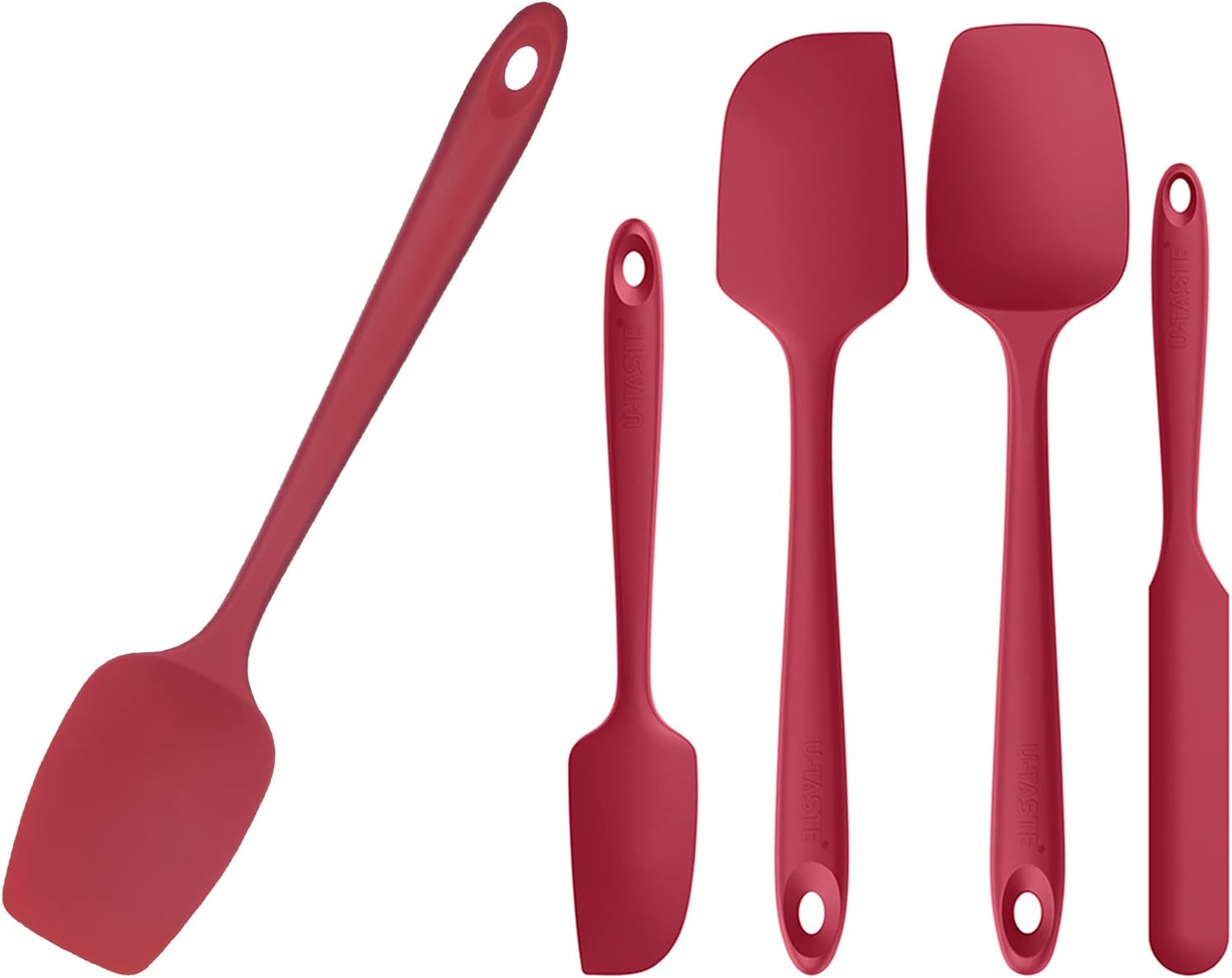 U-Taste 600°F High Resistant Flexible 11.38in Silicone Spoon Spatula and Upgraded Flexible and Sturdy Silicone Spatula Set of 4 (Red)