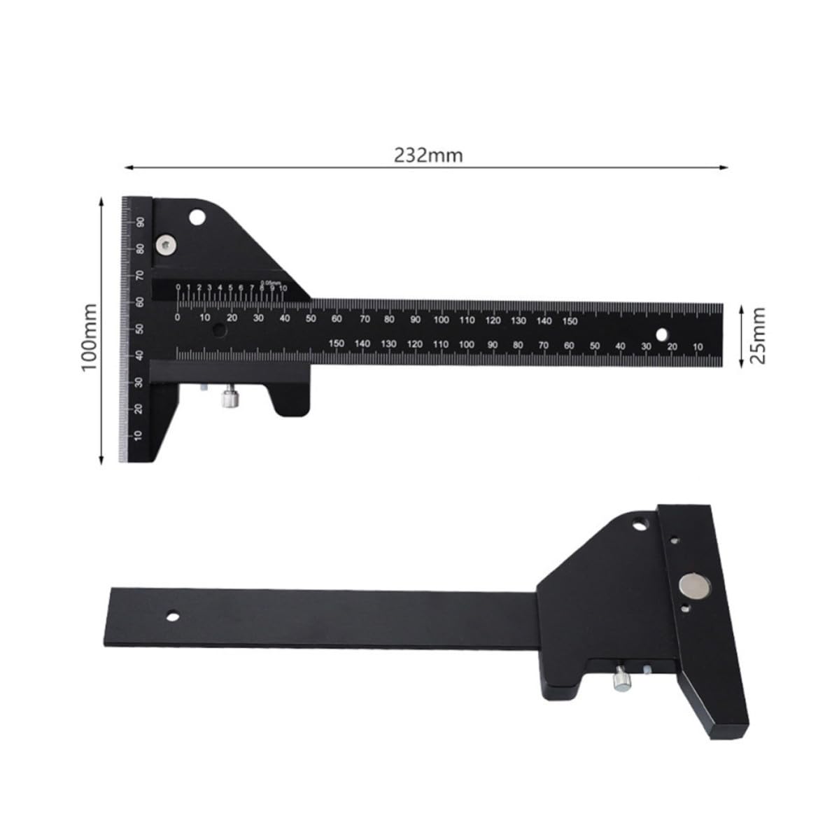 Regla en T de Aluminio para Carpintería, 0-210mm, Negra