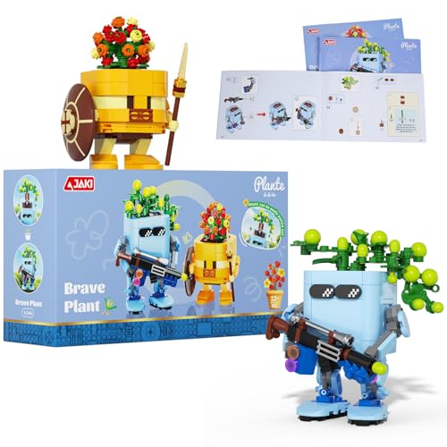 Image of JAKI Botanicals Warrior Brave Plants Building Toy Set - Medieval Knight Vintage Planter Design Interchangeable Pot DIY Succulent Desk Decor Birthday Gift Play & Display for Kids, Girls and Boys 12+