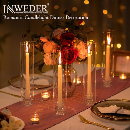 Inweder Glass Hurricane Candle Holder: Candlestick Holders for Christmas Wedding Table Centrepiece Cylinder Glass Taper Candle Holder for Party Event Home Decor (Transparent - Image 4