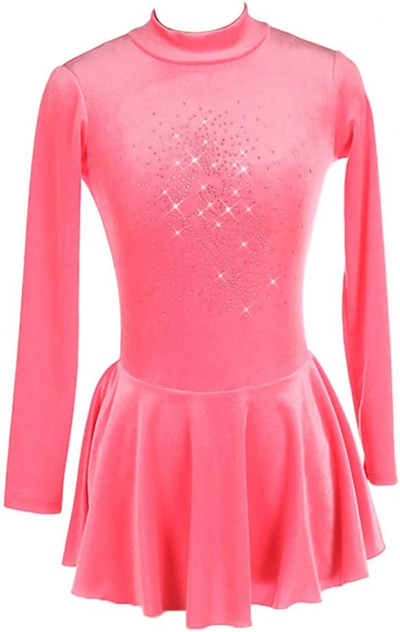 LIUHUO Women's Long Sleeve Velvet Out Figure Ice Skating Skirt Ballet Gym Leotard Dress
