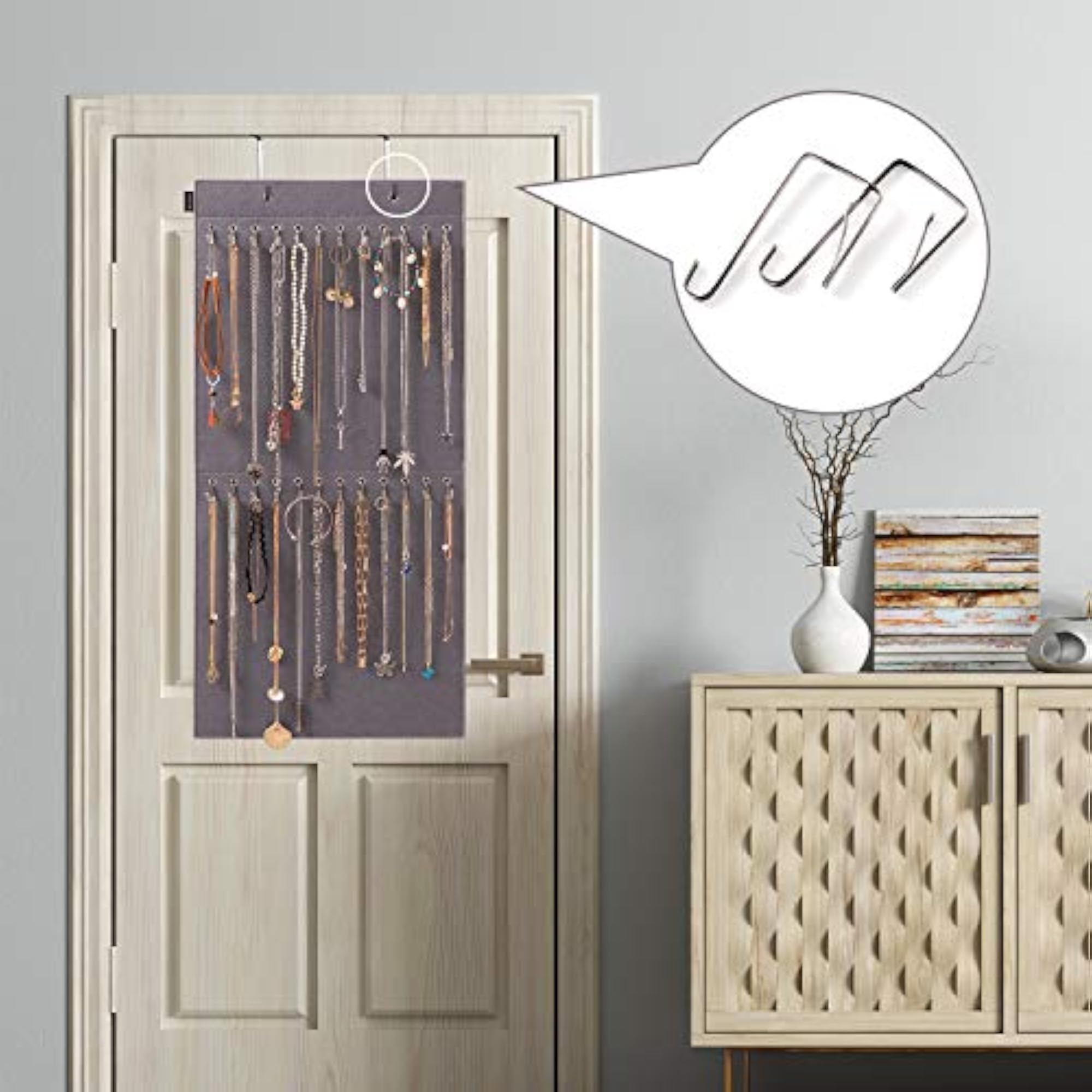 Wall Mounted Jewelry Organizer with 24 Hooks, Elegant Storage Solution