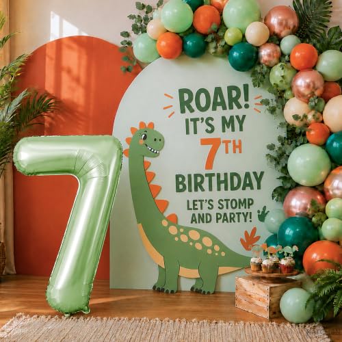 Image of KatchOn Giant Sage Green 7 Balloon Number - 40 Inch | 7th Birthday Decor